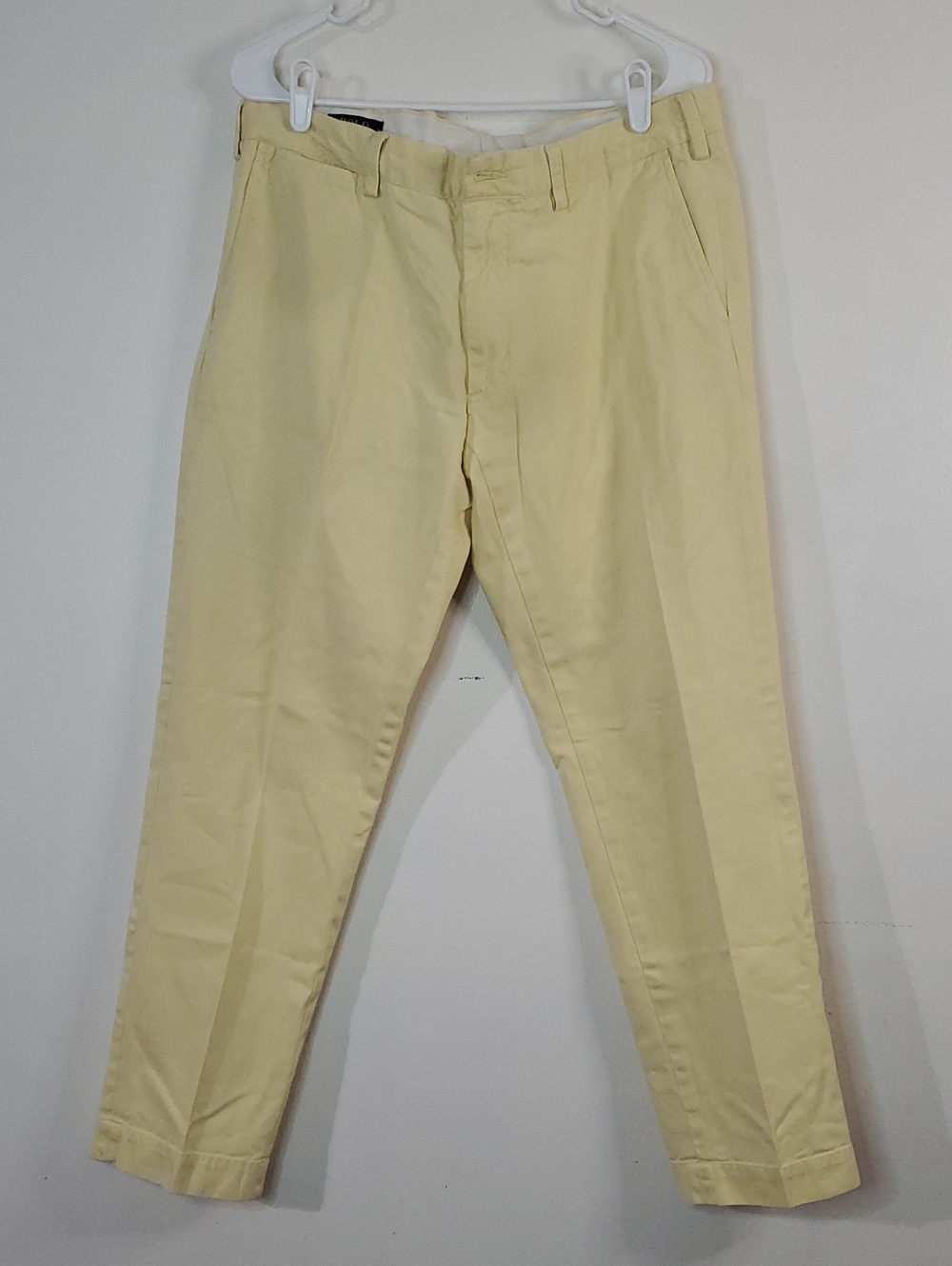 Polo by Ralph Lauren Mens Pale Yellow Cotton Slim Fit Chinos Size 35×30 Preppy